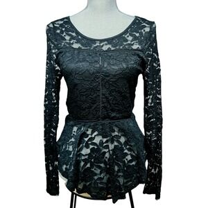 Material Girl Black Lace Peplum Long Sleeve Top M Goth Whimsigoth Romantic Night